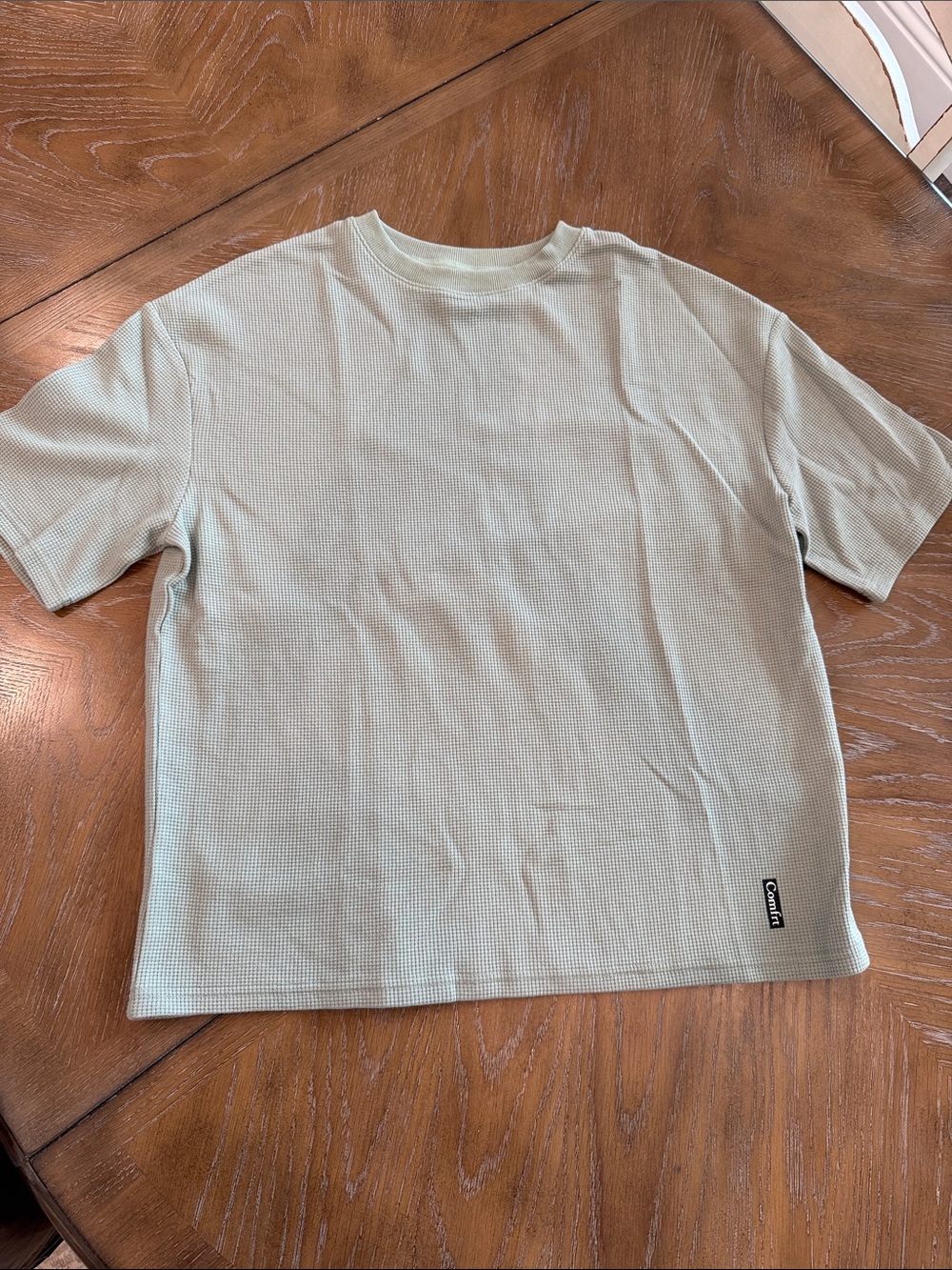Waffle Knit Short Sleeve Oversized Tee - Sage Green